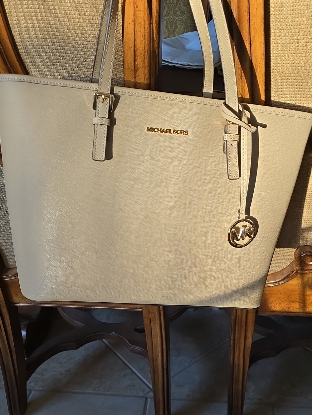 Michael Kors Cream Saffiano Leather Tote with Gold Hardware